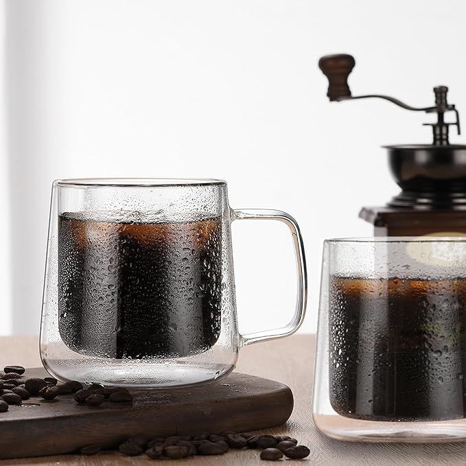 Extra Large Thicken Double Wall Glasses Coffee Mugs Tea Cups set of 2, 24OZ