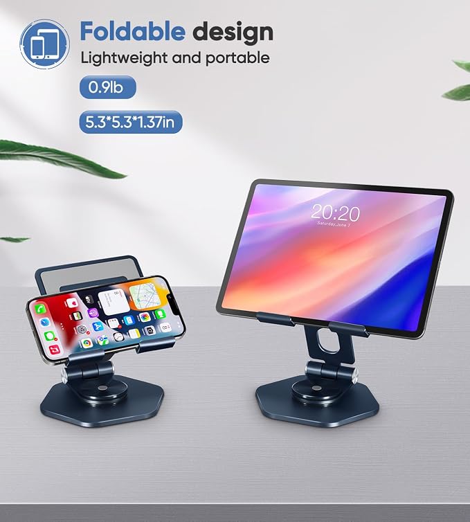 Foldable Aluminum Tablet Stand for Desk, 360° Swivel iPad & Tablet Holder –