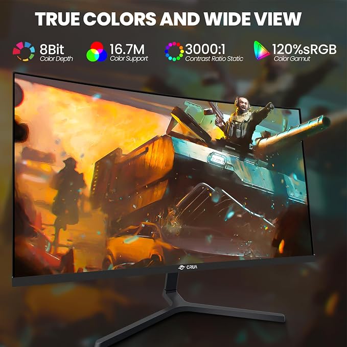 CRUA 24” Curved Gaming Monitor, 180Hz/144Hz FHD 1080P, Support 120% sRGB