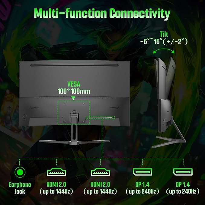 SANSUI 27 Inch Curved 240Hz Gaming Monitor, 2K WQHD 1500R Curved Computer