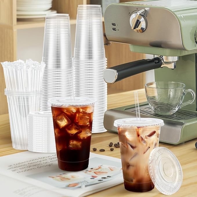 Lamosi 100 Pack 16 oz Plastic Coffee Cups
