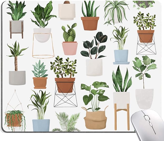 Mouse Pad, Cute House Plants Mouse Pads, Square Washable Cloth Personalized