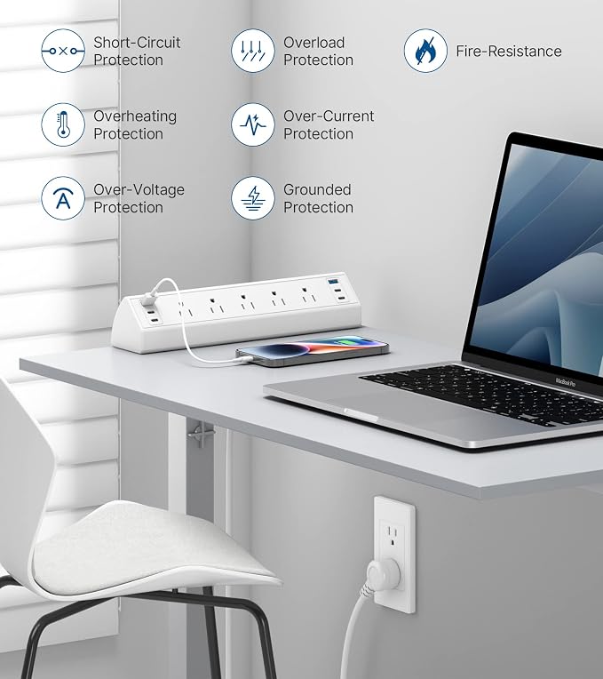 Desk Clamp Power Strip USB C, Under Desk Mount Power Station, 20W Fast Charging
