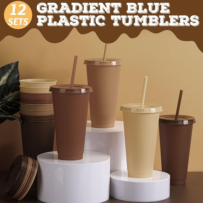 Skylety 12 Pcs Brown Plastic Cups