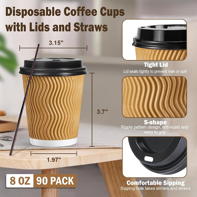 SIUQ 90 Pack 8 oz Disposable Coffee Cups
