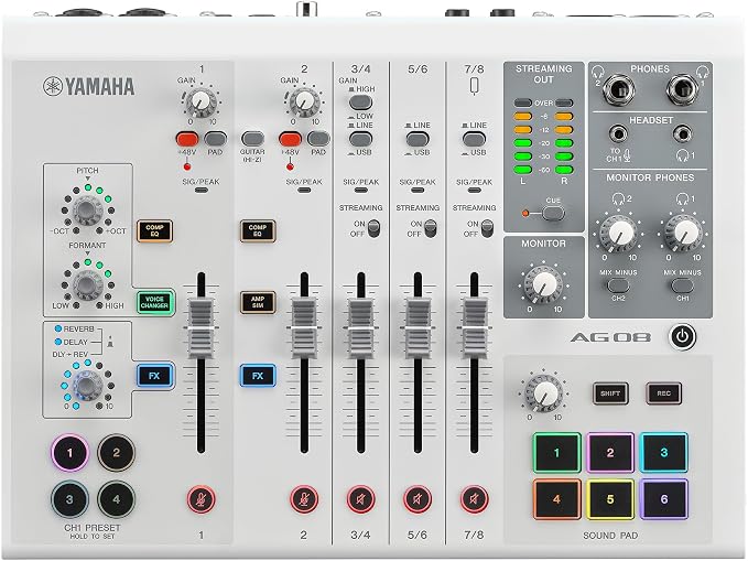 Yamaha AG08 White 8-Channel Live Streaming Loopback Mixer/USB Interface