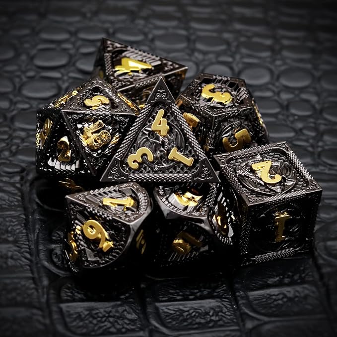 Haxtec Metal DND Dice Set Black Gold Metal D&D Dice