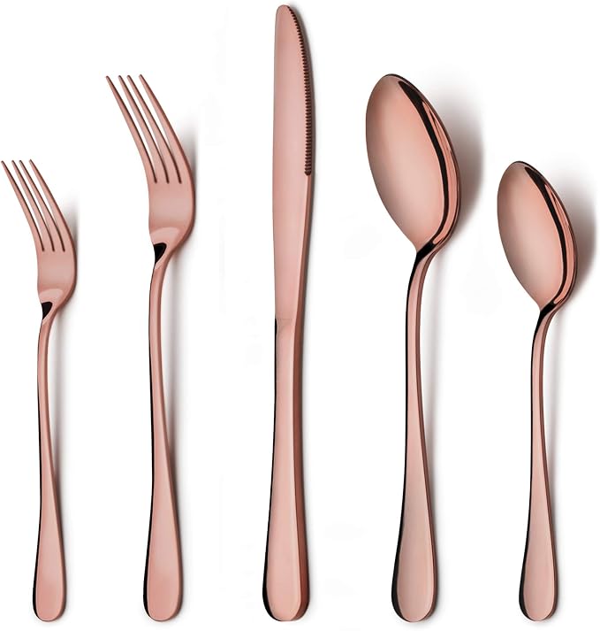 LIANYU Copper Silverware Flatware Set, 60 Piece Cutlery Set