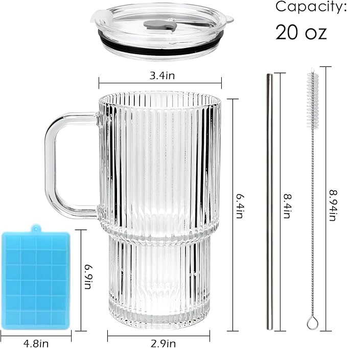 Accguan 6Pack 20oz Ribbed Glass Tumbler