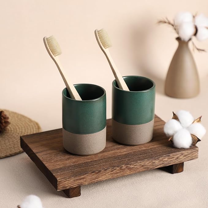 Gaolinci 2 Pcs Vintage Stoneware Style Ceramic Mouthwash Cups, Bathroom