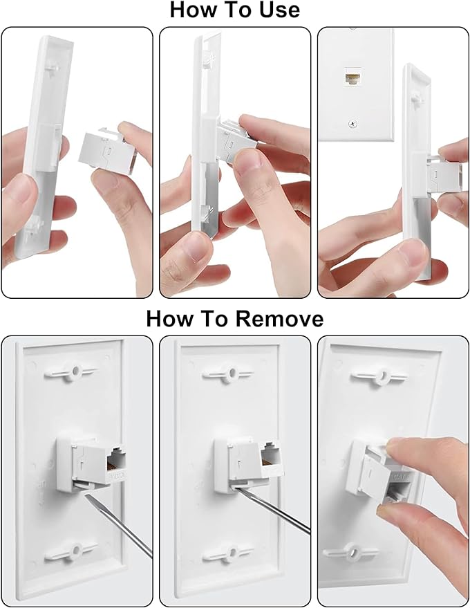 Ethernet Wall Plate, 4 Port Cat6 RJ45 Keystone Inline Coupler Wall Plate