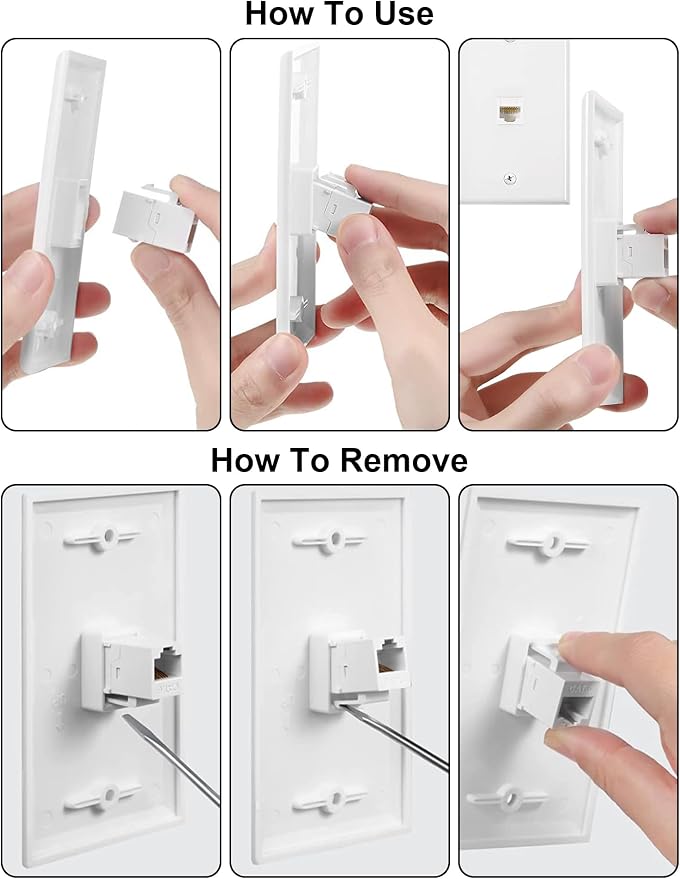 Ethernet Wall Plate, 3 Port Cat6 RJ45 Keystone Inline Coupler Wall Plate