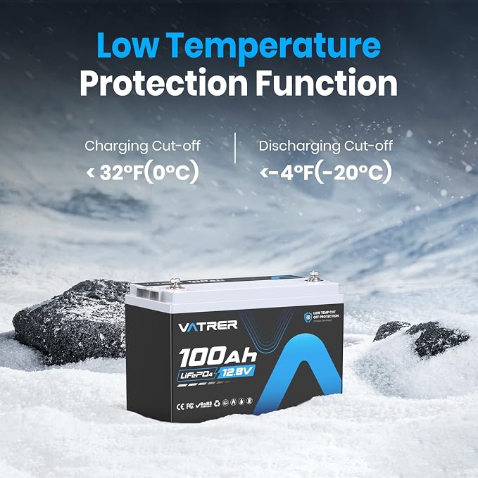 12V 100AH Low Temp Cutoff LiFePO4 Deep Cycle Battery