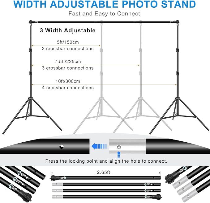 10 x 6.9 Ft Photo Backdrop Support Stand, MSKIRA Adjustable Background Stand