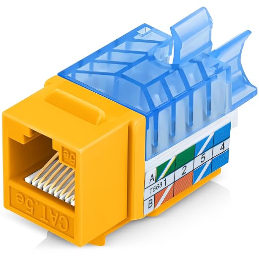 Everest 45° Angled RJ45 Cat5e Keystone Jacks 50-Pack in Yellow