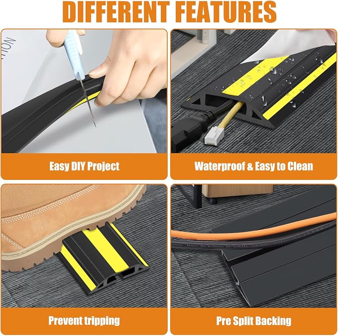6.5 ft Cord Covers for Wires on Floor, Heavy Duty PVC Duct Floor Cord Cover