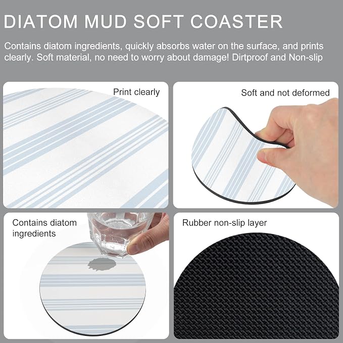 Horizontal Striped Coasters Set of 2, Absorbent Coasters