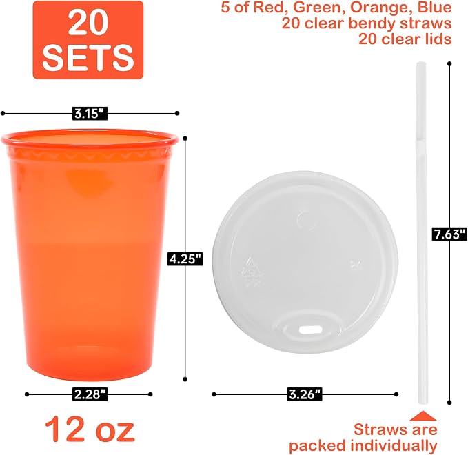 L LIKED 20 Pack 12oz Kids Cups, Spill Proof Party Cups