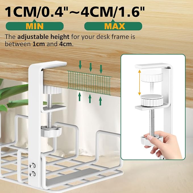 Under Desk Cable Management Tray, L 15.7''W 6.3'' No Drill Steel Desk Cable