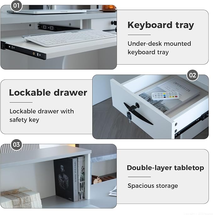 Reception Desk with Counter, Modern Front Desk Reception Counter with Keyboard