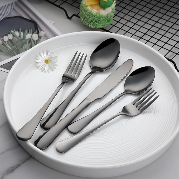 VANDBAO Black Flatware Cutlery Silverware Set 20 Pieces, Stainless Steel