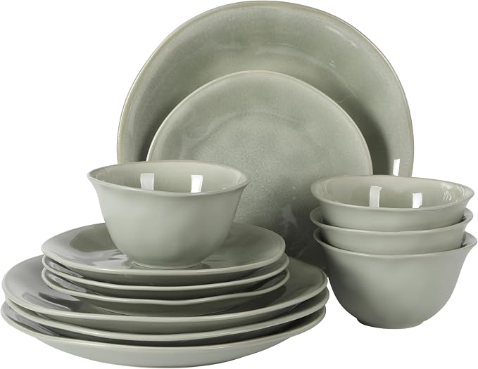 Gibson Elite Port Barton Plates and Bowls Sets, 12-Piece Stoneware Dinnerware