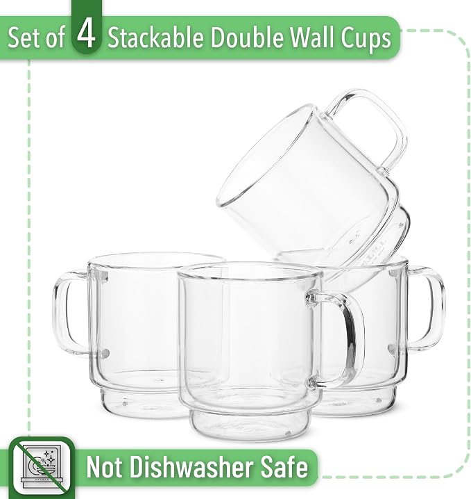 BTaT- Double Walled Stackable Espresso Cups, 5 oz, Double Wall Insulated