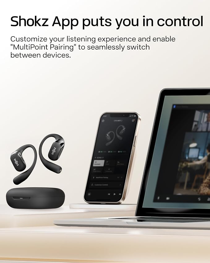 SHOKZ New OpenFit 2 Open-Ear Headphones, True Wireless Bluetooth Earphones