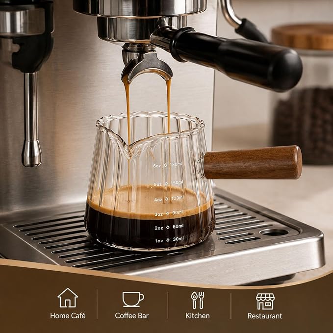 2 Pack Espresso Measuring Cup 6oz, Febwind Ribbed Borosilicate Glass Espresso