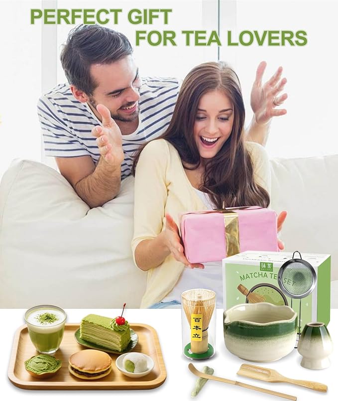 JBER Matcha Set, Bamboo Whisk, Powder Sifter