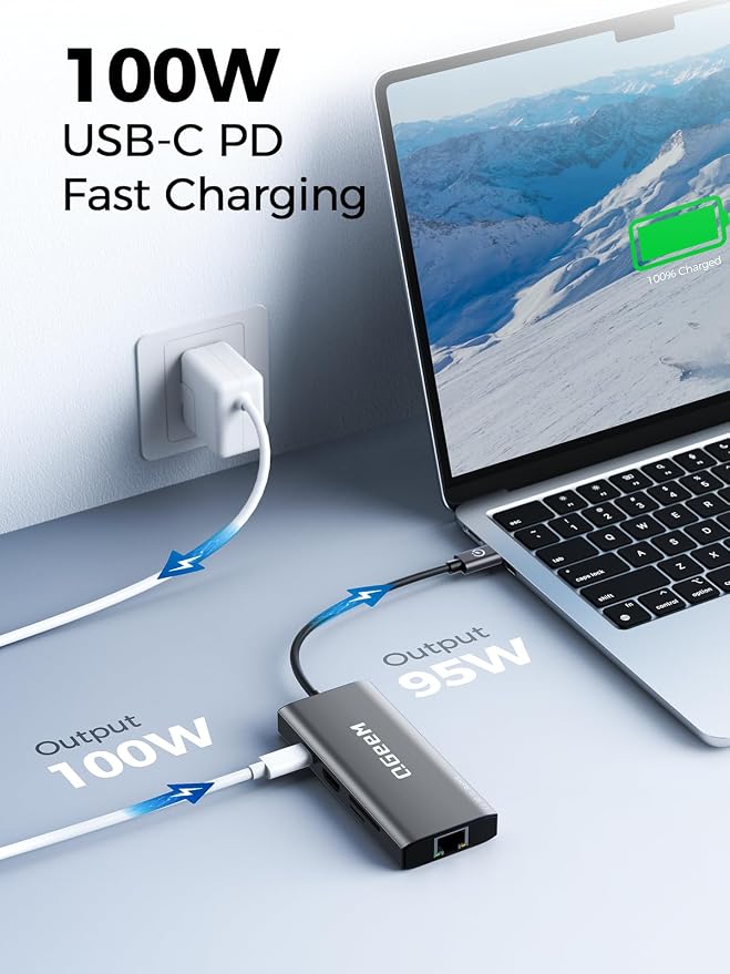 QGeeM USB C Hub Ethernet, 9 in 1 USB Type C Hub HDMI Multi-Port Converter