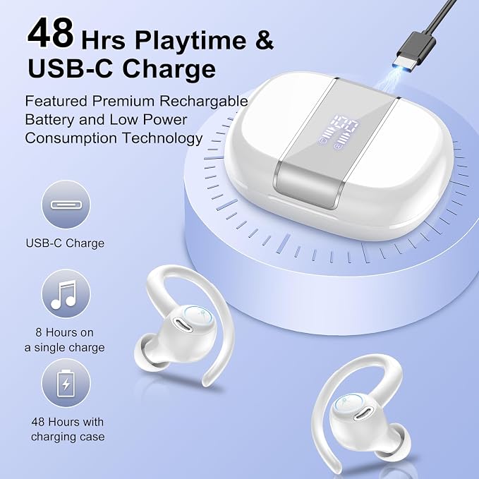 Wireless Earbuds Bluetooth 5.3 Headphones Sports, 48Hrs Playtime Bluetooth