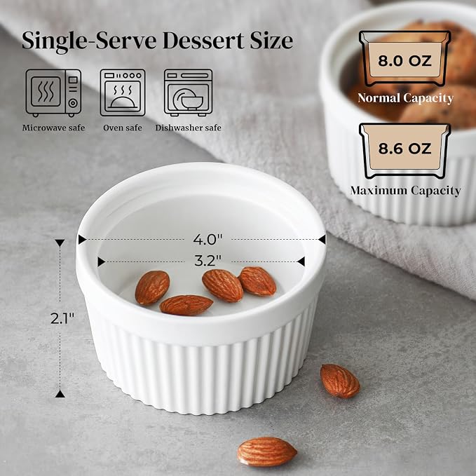 DOWAN 8 oz Ramekins Oven Safe for Creme Brulee, Souffle Dish Baking Bowls