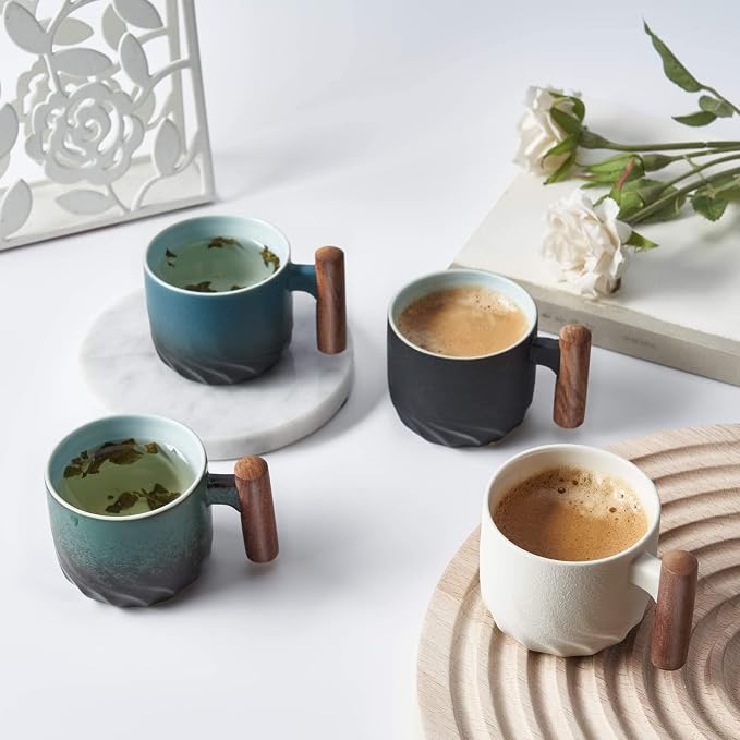 Ceramic Espresso Cups with Wooden Handle Espresso Shot Cups Ceramic Tea Cups