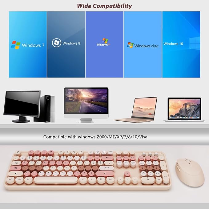 Wireless Keyboard and Mouse, KOOTOP Cute Keyboard and Mouse, 2.4G Wireless