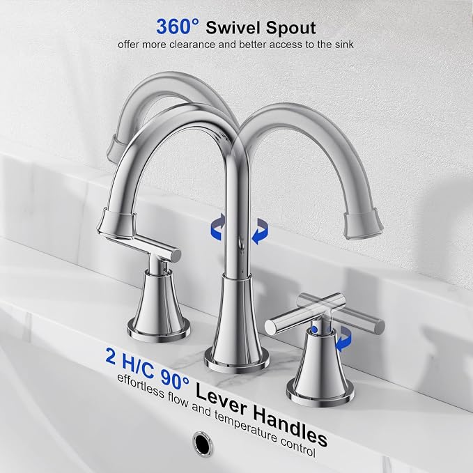 Bathroom Faucets for Sink 3 Hole, Chrome Bathroom Sink Faucet