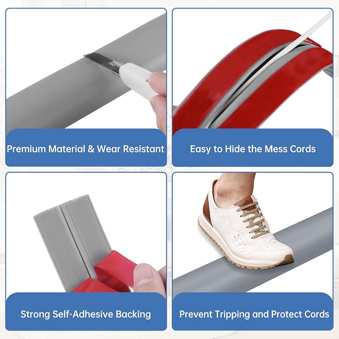 Floor Cord Cover Self Adhesive Cord Hider Floor Extension Cord Covers