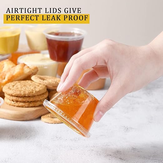 VITEVER Portion Cups With Lids, Small Plastic Containers with Lids, Airtight