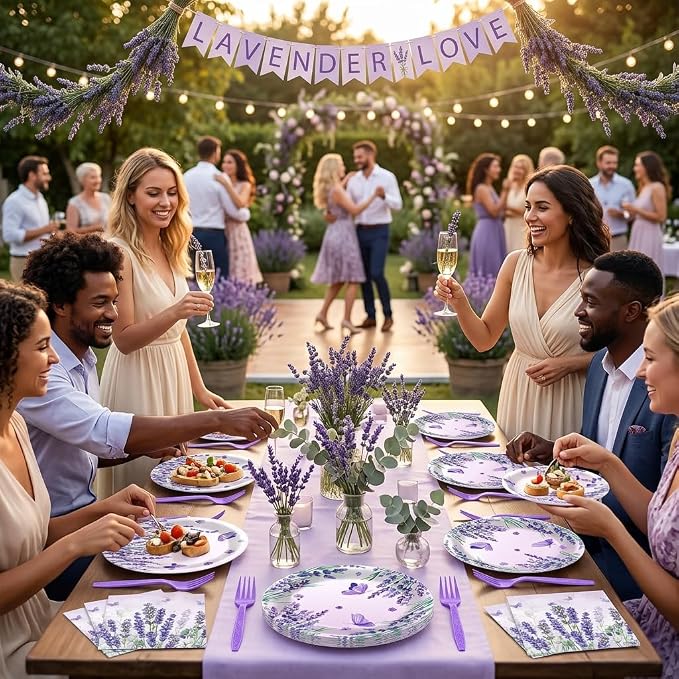 96Pcs Purple Party Supplies Lavender Paper Plates Napkins Summer Decoration |