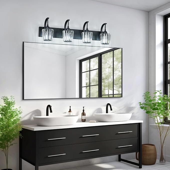 Modern Bathroom Vanity Light, 4-Light Black Wall Sconce