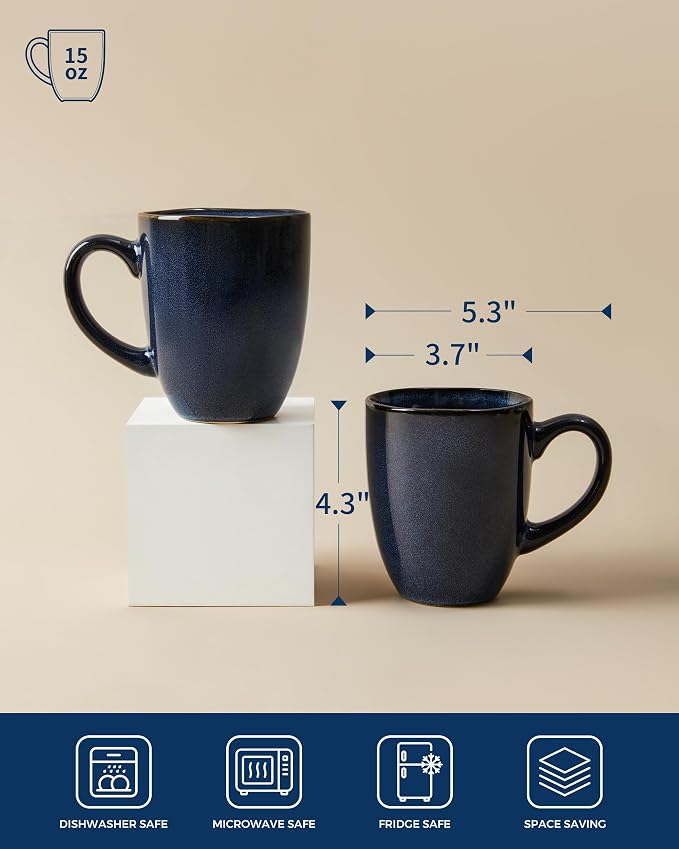 Pokini Coffee Mug 15 oz, Ceramic Coffee Mugs Set of 4, Reactive Glaze Mug