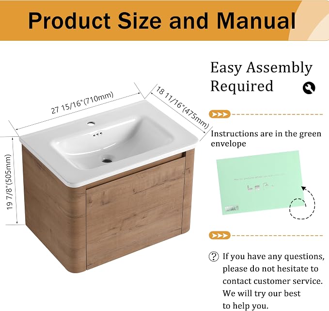 28 Inch Wall-Mounted Vanity