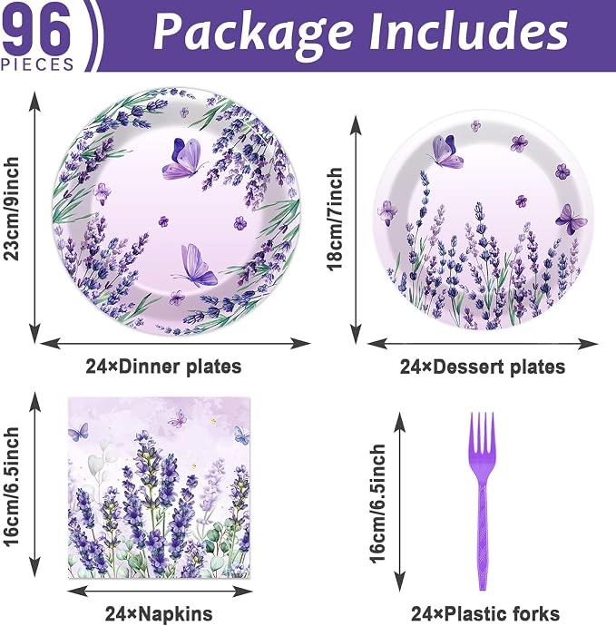 96Pcs Purple Party Supplies Lavender Paper Plates Napkins Summer Decoration |
