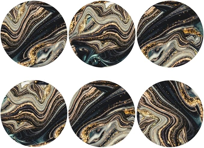 Black Gold Marble Style Coasters Set of 6 Coasters