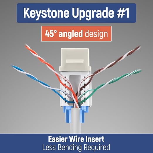 Everest 45° Angled RJ45 Cat5e Keystone Jacks 50-Pack in Light Almond