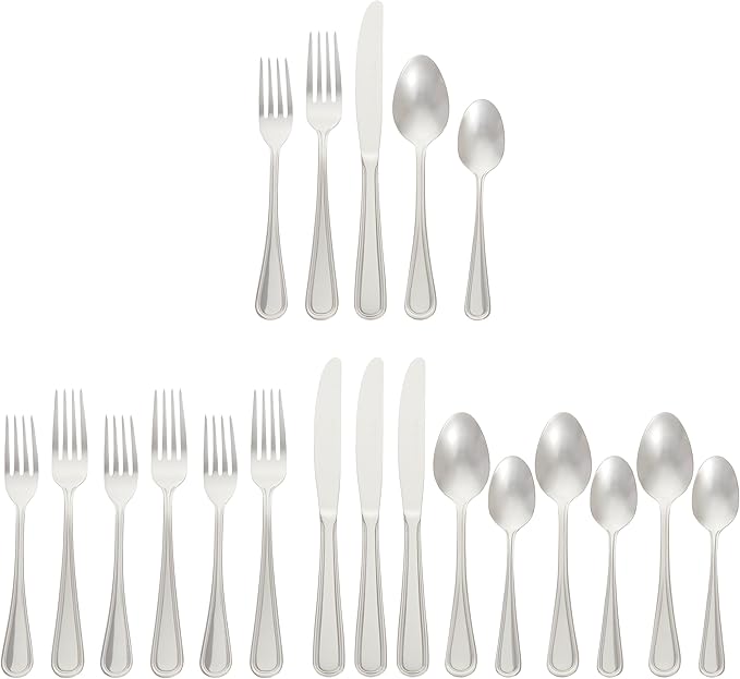 Amazon Basics Silverware Set, Stainless Steel Flatware, Dishwasher Safe