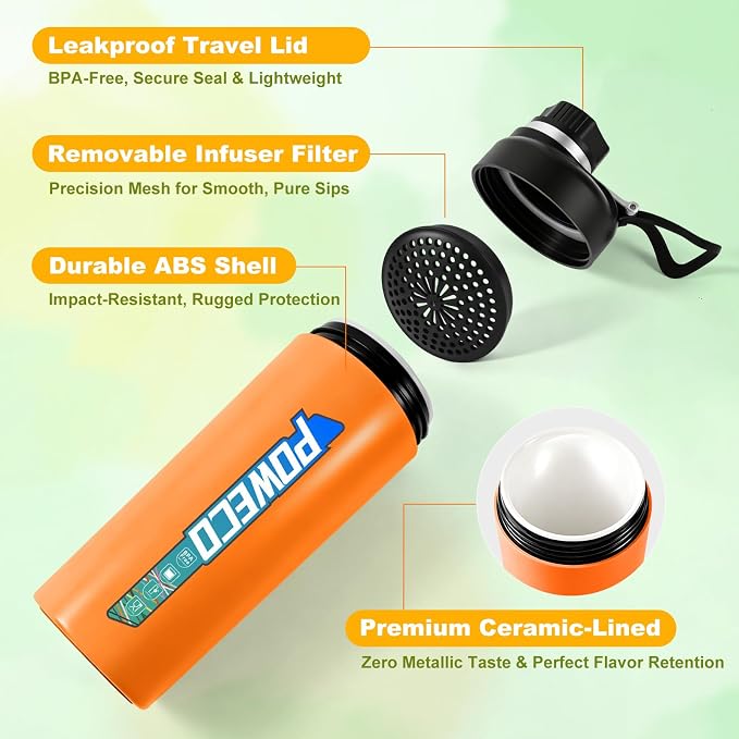 Ceramic Lined Water Bottle, 18 oz Insulated Travel Mug
