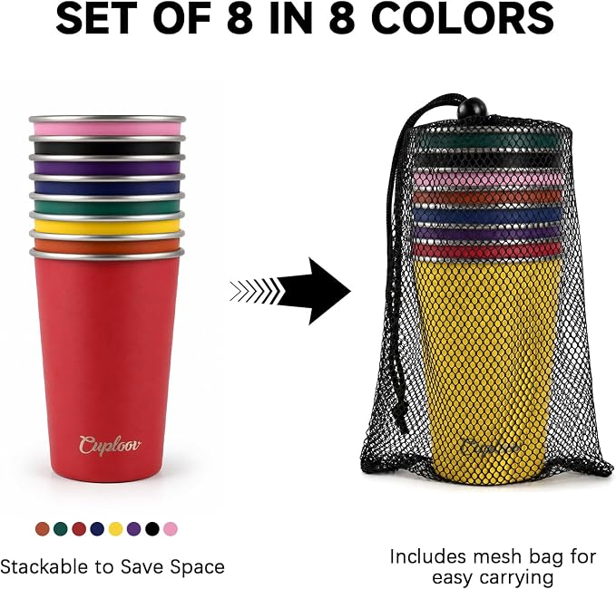 16 oz Stainless Steel Cups, Metal Drinking Glasses