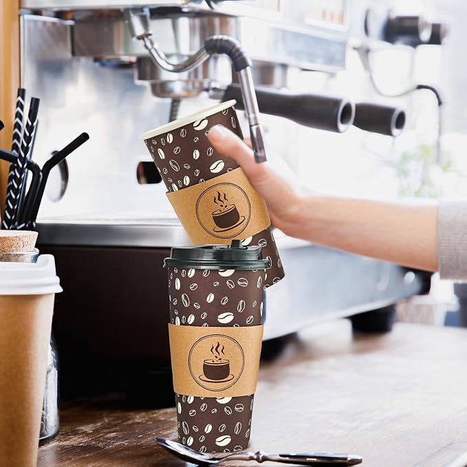 JOLLY PARTY Disposable Coffee Cups - 20oz Paper Cups with Lids