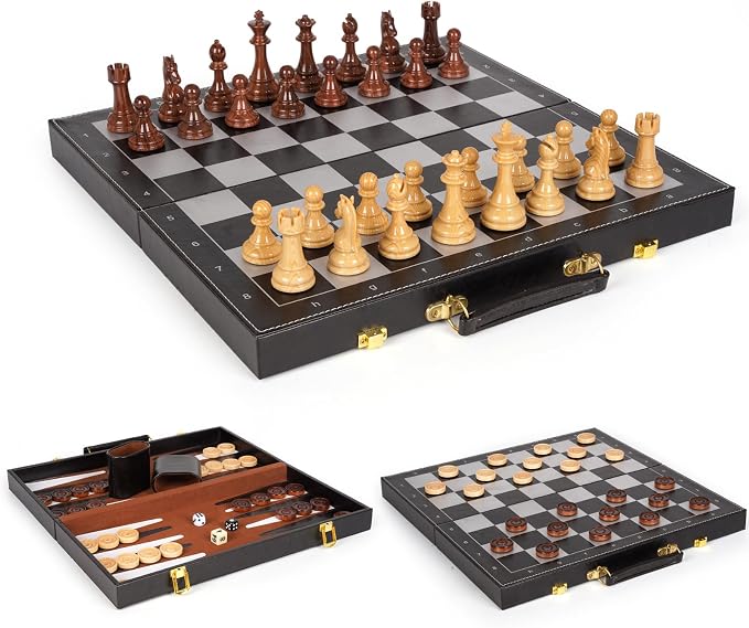Chess Checkers Backgammon Set 3-in-1 Board Games Sets